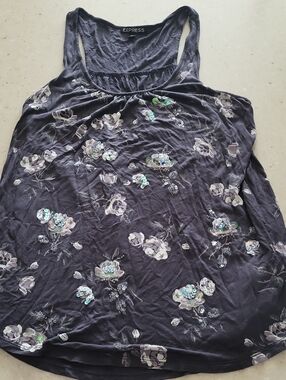 Express Gray Floral Sequin Tank Top